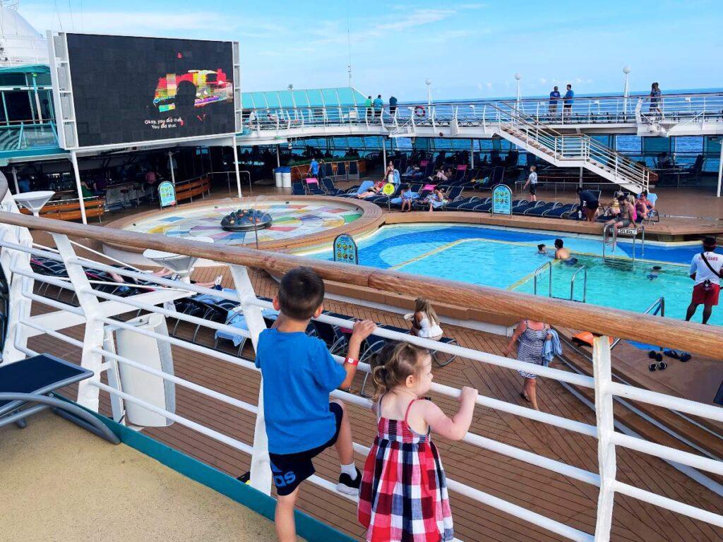 Two kids on a cruise ship.  European travel with kids