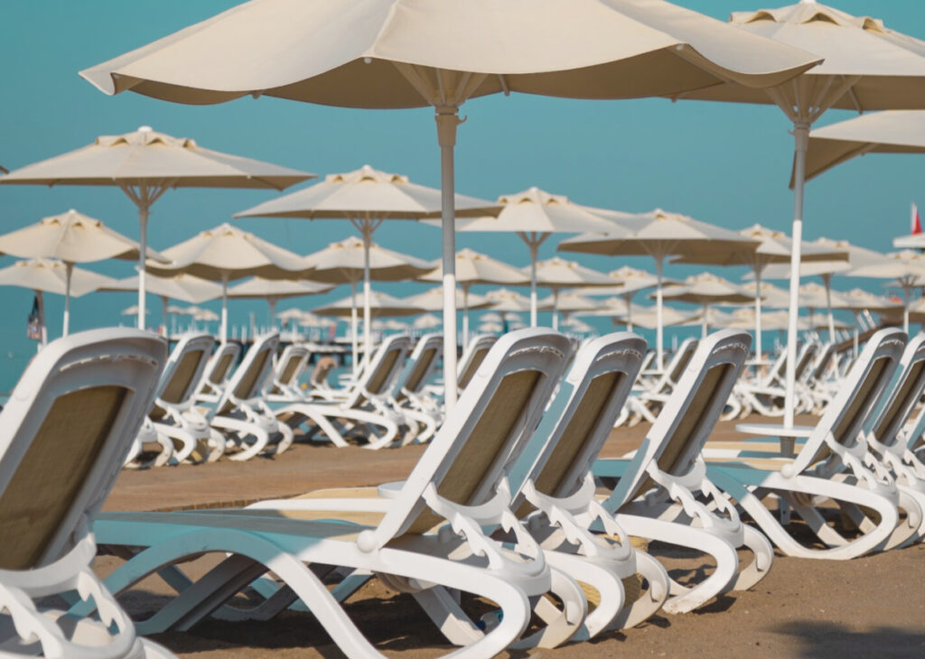 Lounge Chairs on a beach. best Beach Clubs Antibes