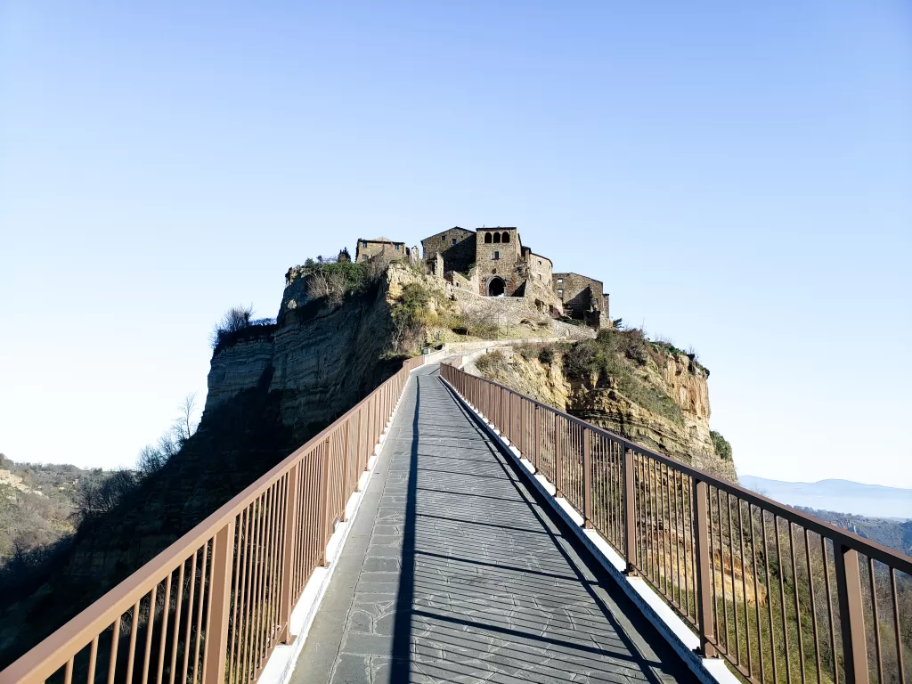 Bridge to city on a hill. 