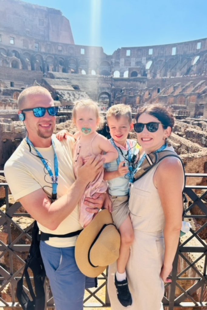 Family at the Roman Coloseam in Rome. Rome Itinerary with kids