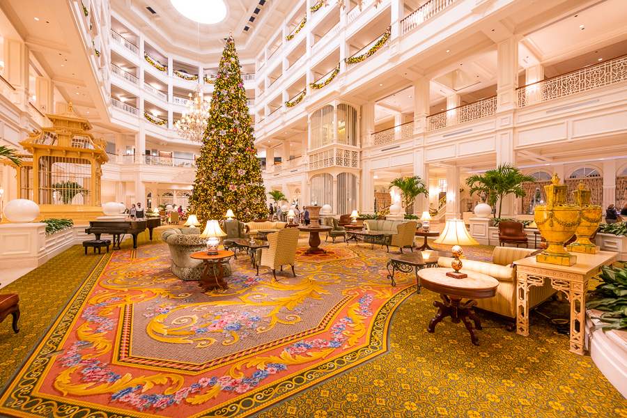 Grand Floridian Hotel Lobby at christmas.