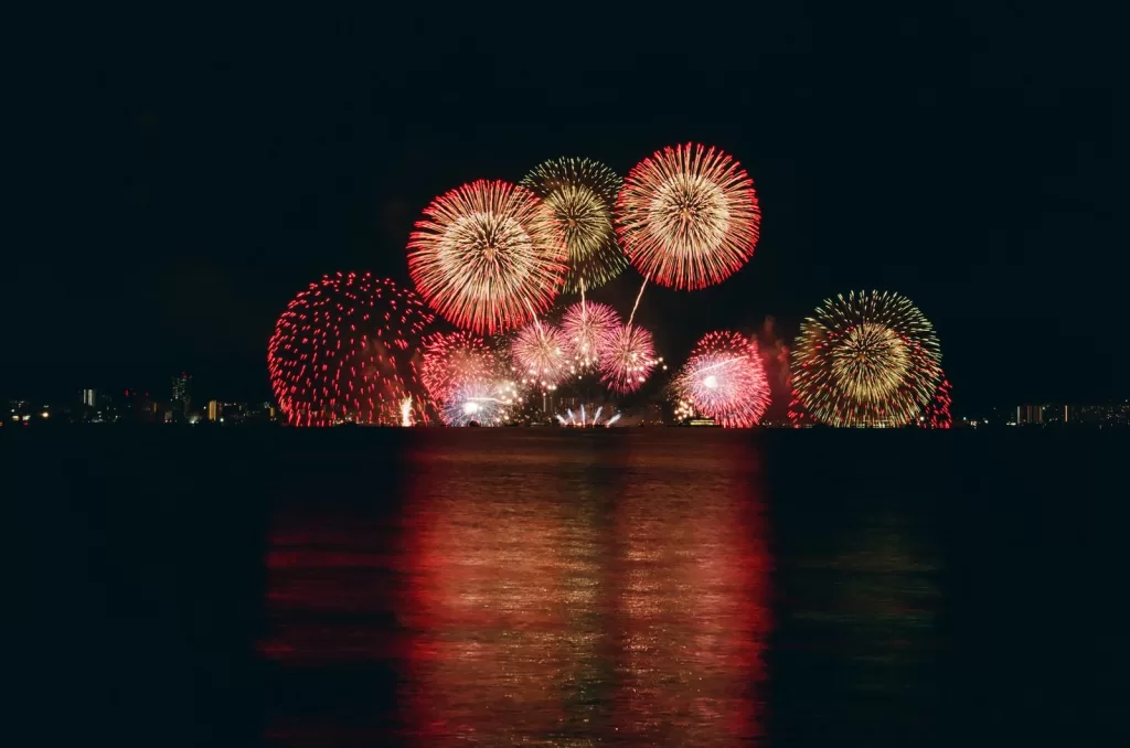 mirror photography of fireworks display