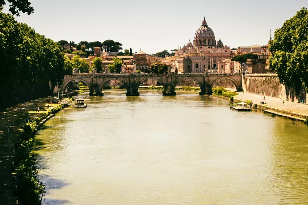 Tiber River in Rome and St Paul's Cathedral in the background