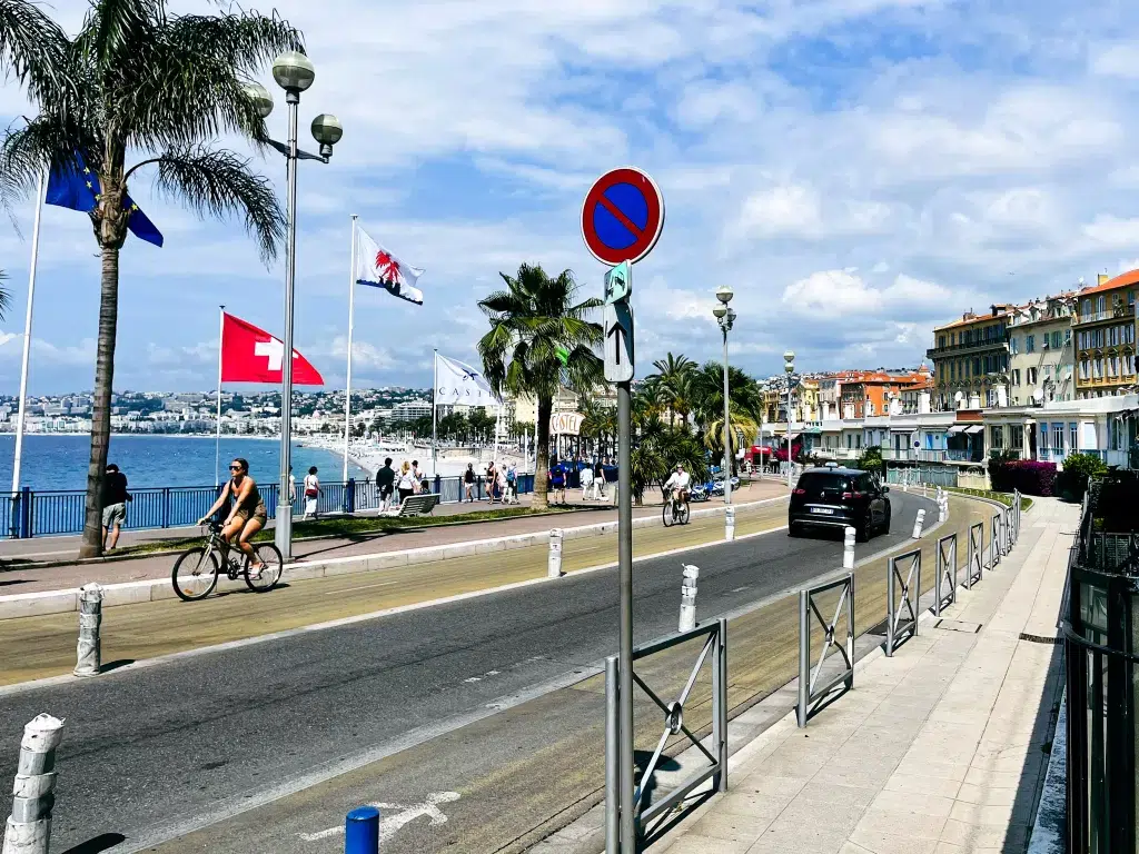Promenade in Nice France. Road right next to the Ocean