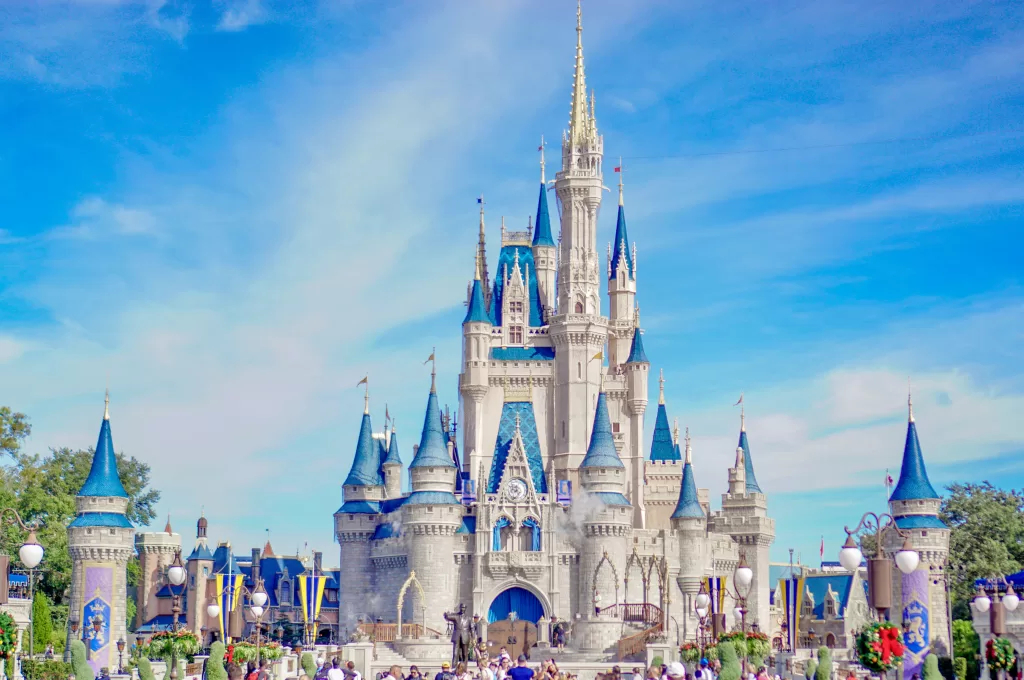 The blue and white castle at Disney World's Magic Kingdom