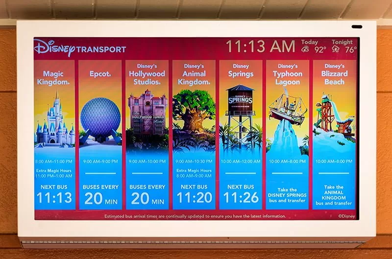 Bus schedule for buses at Walt Disney World.   Art of Animation to Magic Kingdom