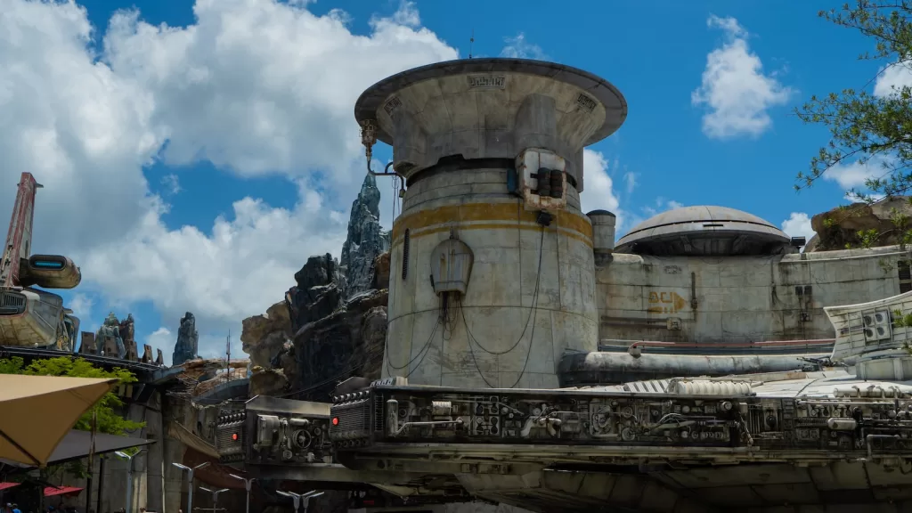 a star wars theme park with a bridge over it