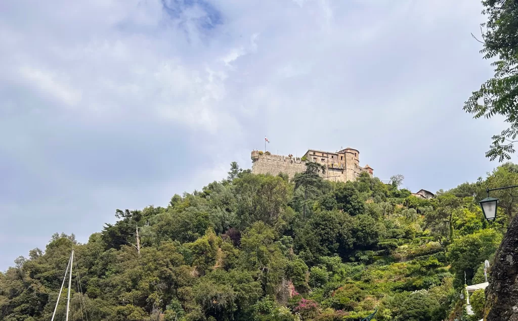 Castle high on hill in Portofino Italy.  One day in Portofino
